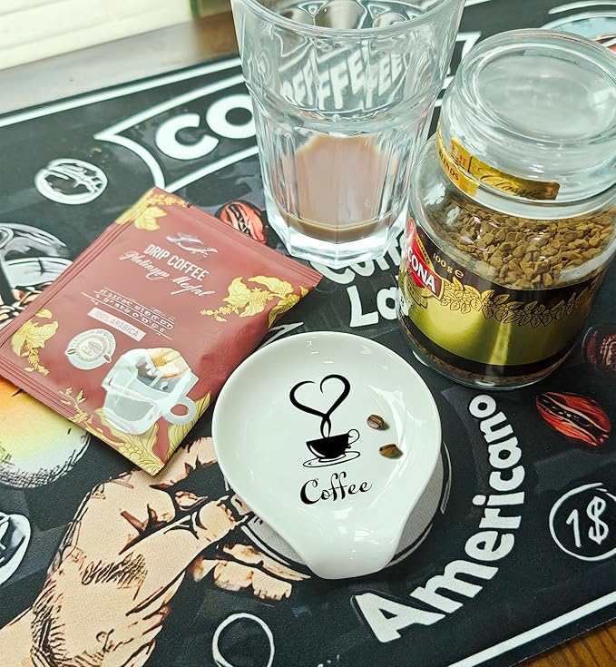 Coffee Spoon Rest, Coffee Bar Accessories & Spoon Holder,Funny Coffee Quotes Ceramic Spoon Holder for Coffee Lovers Gifts for Friend Wife Husband Sister (White-6)