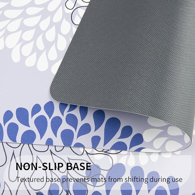 QIYI Placemats Set of 4, 12x18 Inch PU Leather Place Mats for Kitchen Dinning, Heat Resistant Anti Slip Flower Table Mats, Waterproof Wipeable Washable Placemat Party Table Décor, Blue Floral Burst