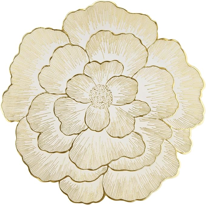 Floral Round Placemats Set of 6 Gold Vinyl Table Mats Heat Resistant Non Slip Place Mats for Dinning Table Setting Christmas Wedding Thanksgiving Party Decoration