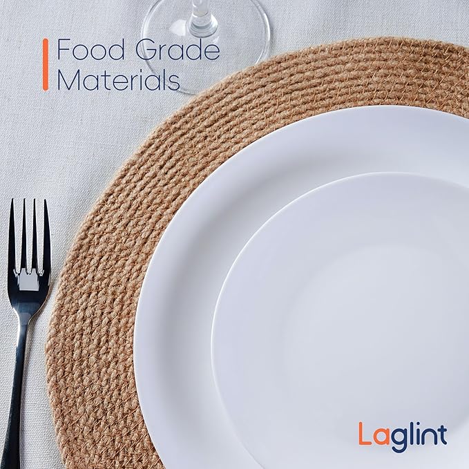 10.5 inch Dinner Plate Set of 6, Lightweight Round Opal Glass White Dinnerware Plates, Dishwasher and Microwave Safe