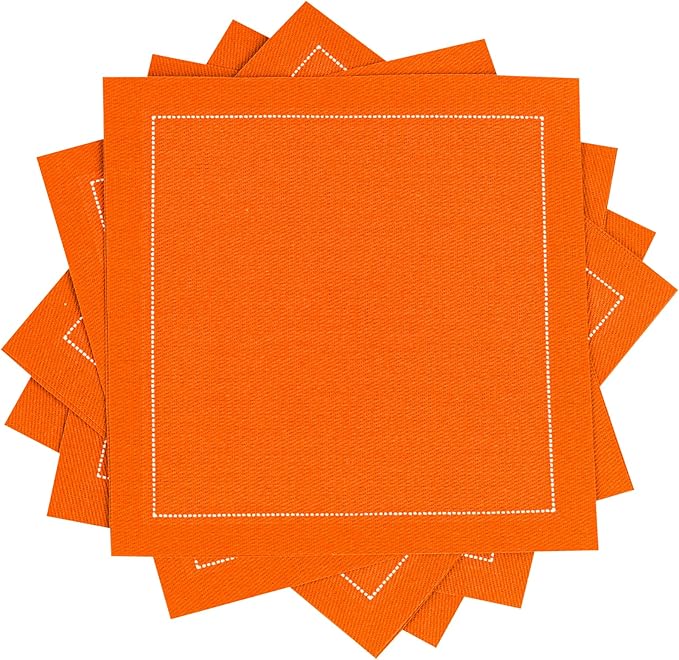 Five Star Napkins Luxury Cotton Cloth Cocktail Napkins - Bar Napkins, Party Napkins, Beverage Napkins, Events, Holiday, Wedding, Birthday, Parties - 4.5" x 4.5" - Disposable (50 x) Persimmon