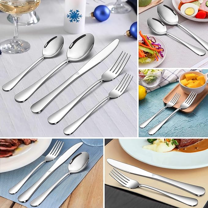 Vesteel 45 Pieces Silverware Set with Serving Utensils, Stainless Steel Modern Flatware Cutlery Set for 8, Eating Utensils Tableware Include Forks Knives Spoons, Mirror Polished & Dishwasher Safe
