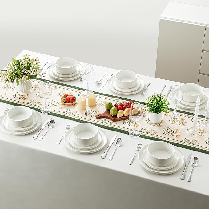 Plates and Bowls Sets, 12 Piece Ceramic Dinnerware Set for Family and Gatherings, Dishes Set for 4, Dishwasher & Microwave Safe, Handcrafted Stoneware Sets, Modern White