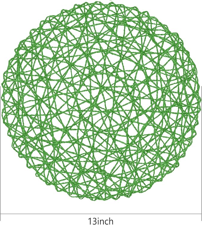 AHHFSMEI Paper Braided Round Placemats Set of 8 Natural Non-Slip Heat Resistant Table Mats for Dining Tables Woven Indoor Outdoor Place mats for(Forest Green,8)
