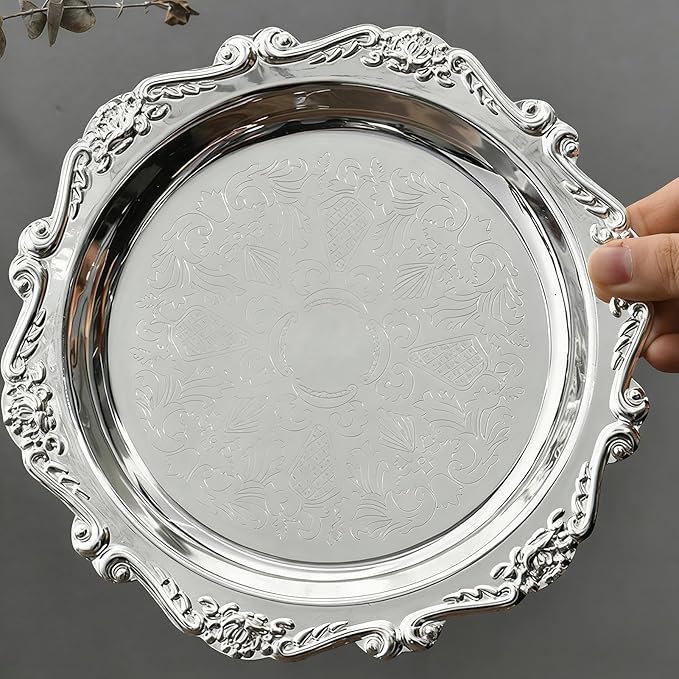 Retro Metal Serving Tray,Stainless Steel Snack Platter | Metal Serving Platters,for Homeowners Home Apartment Kitchen Dining Table Bar Office Buffet Entertainers Dinner Party Wedding