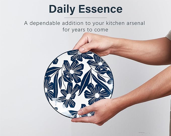 ONEMORE Dinner Plates Set of 4, 8.5 Inch Ceramic Blue and White Salad Dessert Appetizers Plates, Microwave & Dishwasher Safe Scratch Resistant, Small Serving Dish Platters
