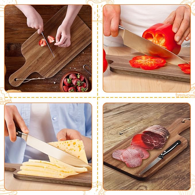 Tanlade 18 Pcs Cutting Board Bulk 15" x 7" Acacia Wood Chopping Board with Handle Wood Charcuterie Plank Engraving Serving Kitchen Planks for Wedding Housewarming Gift