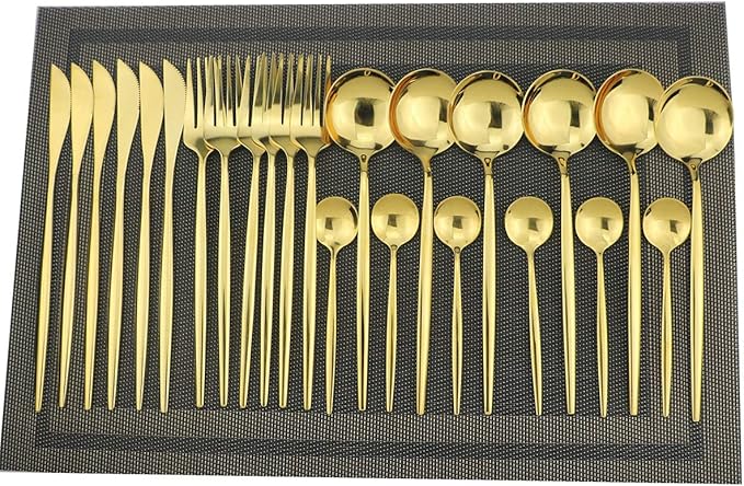 Gugrida 40-Piece Silverware Set 18/10 Stainless Steel Reusable Utensils Forks Spoons Knives Set, Mirror Polished Cutlery Flatware Set, Great for Family Gatherings & Daily Use (Service for 10, Gold)