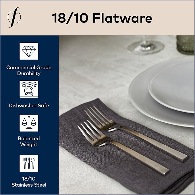 FORTESSA Arezzo 18/10 Stainless Steel Flatware, 5 Piece Place Setting With Knife, Forks and Spoons (Service For 1), Dishwasher Safe, Brushed Silver