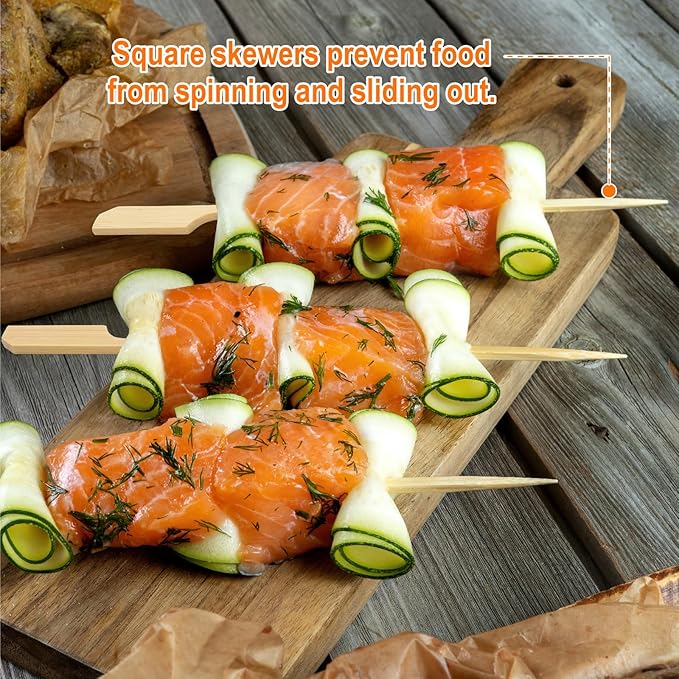 Bamboo Skewers for Appetizers, [10 Inch, 200PCS] Long Cocktail Picks Fancy Toothpicks for Appetizers, Flat Paddle Wooden Skewers Food Sticks for Party Drinks Fruit Charcuterie