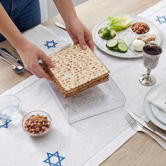 Rite Lite Square Clear Matzah Tray Jerusalem Design with Glitter - Passover Gifts, Passover Matzah Tray, Clear Matzah Tray, Transparent Matzah Tray, Jerusalem Matzah Tray for Passover