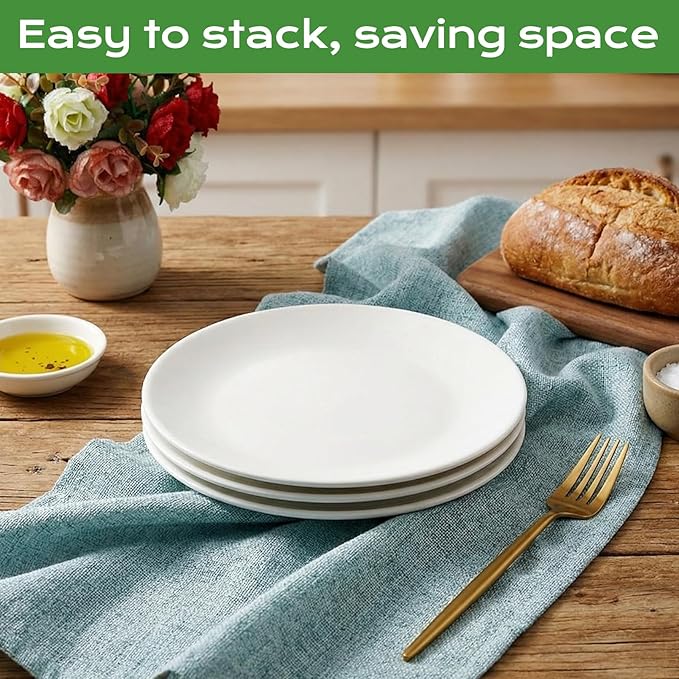 Ceramic Plates White Set of 3, 7 Inch Porcelain Dessert Plates Round, Small Serving Dishes for Salad, Snack, Cake, Dinner Microwave Oven Dishwasher Safe