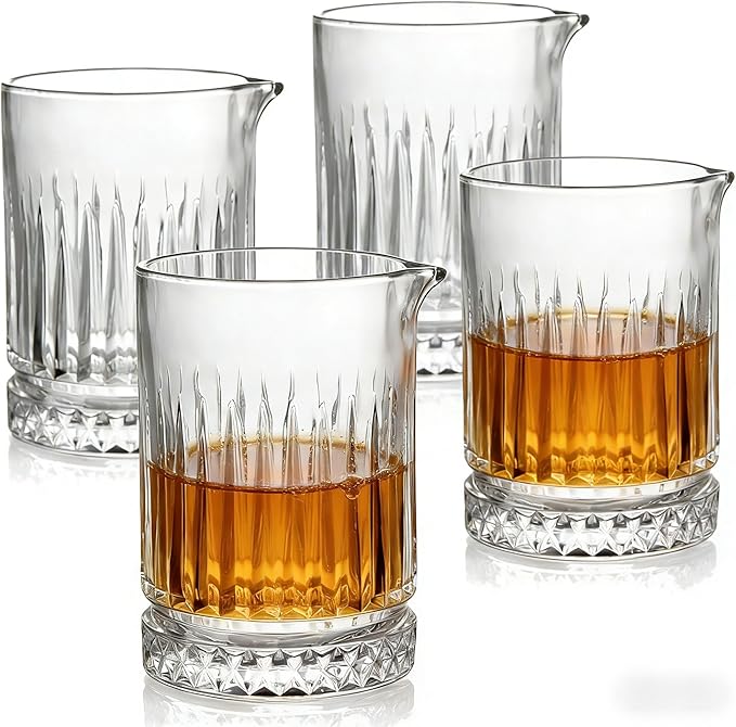 4-pack 21oz Cocktail Mixing Glass Pitcher Set Drinking Glasses Cups - Crystal Bar Bartender Kit for Martini, Manhattan, Water, Ice Coffee,Cold Beverage - Wedding Anniversary Birthday Gift for Home