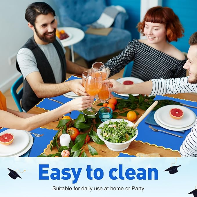 150 Pcs Disposable Paper Placemats Bulk 10"x14" Rectangle Place Mats with Scalloped Edges Dining Table Mat for Wedding Birthday Easter Party Table Decoration(Blue)