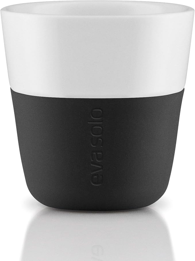 Eva Solo | 2 Espresso Tumbler Mugs | 3 oz Porcelain Coffee Cup Tumblers with Silicone-coated Grip | Danish Design, Functionality & Quality | Black