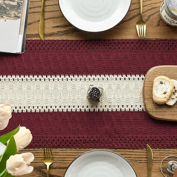 Artoid Mode Red Farmhouse Rustic Table Runner, Seasonal Christmas Hollow Kitchen Dining Table Decoration for Home Party Decor 12x72 Inch