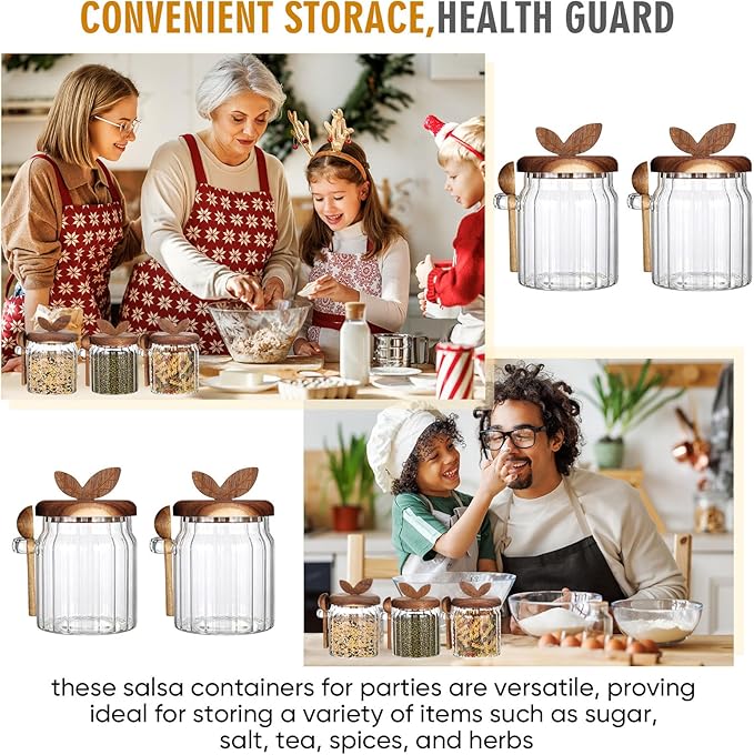 4 Pcs Sugar Bowl with Lid and Spoon, 17 oz Sugar Container for Coffee Bar, Glass Coffee Canister, Airtight Food Storage Jar, Cereal Tea Salts Spice Jar, Kitchen Decoration Christmas Gift