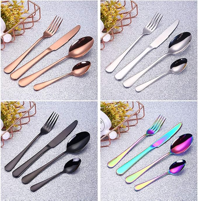 4pcs Set Cutlery Dinnerware 304 Stainless Steel Flatware Set Tableware Dinner Spoon Fork Knife Flatware Serving Sets (Multicolor)