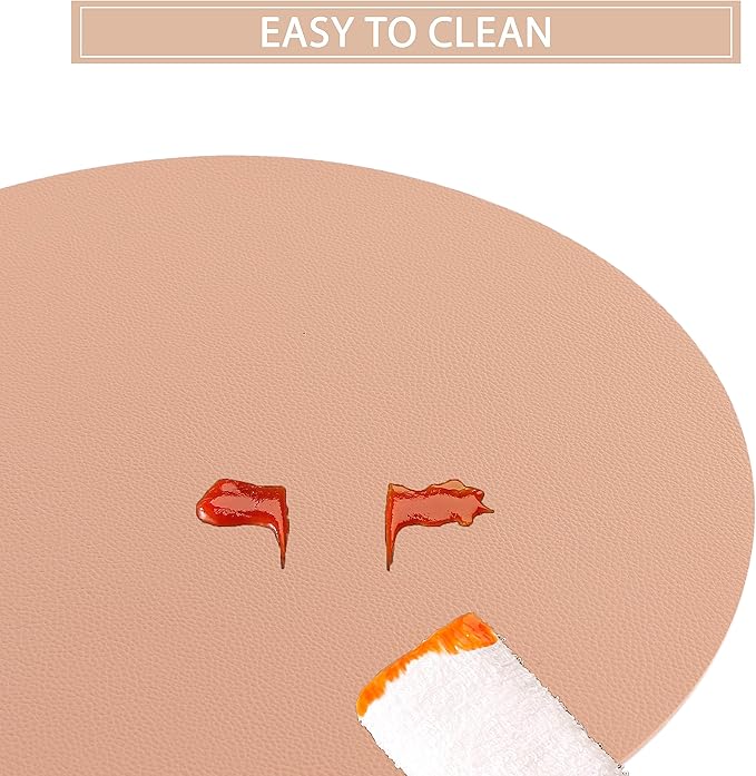 Wipeable Placemats and Coasters Leather Table Mats Waterproof Heat-Resistant Easy to Clean for Dining Table Set Kitchen Table Set of 6, Peach