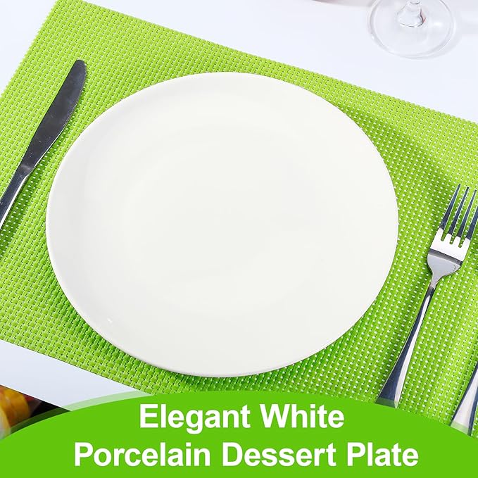 4 PCS Ceramic Salad Plates, 7 inch White Ceramic Plate, Small Appetizer Plates,Microwave, Oven, Dishwasher Safe, Round Porcelain Serving Plate for Kitchen Salad Dessert Appetizers