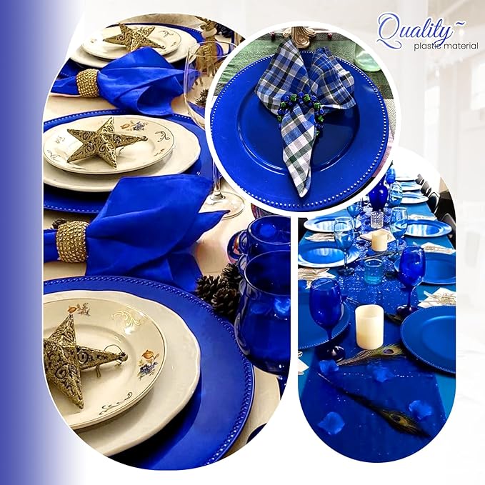 24 Pcs Royal Blue Charger Plates Bulk, 13" Round Beaded Plate Chargers for Dinner Plates, Decorative Dinner Chargers Plastic Table Chargers for Wedding Party Baby Shower Event Decoration (Royal Blue)
