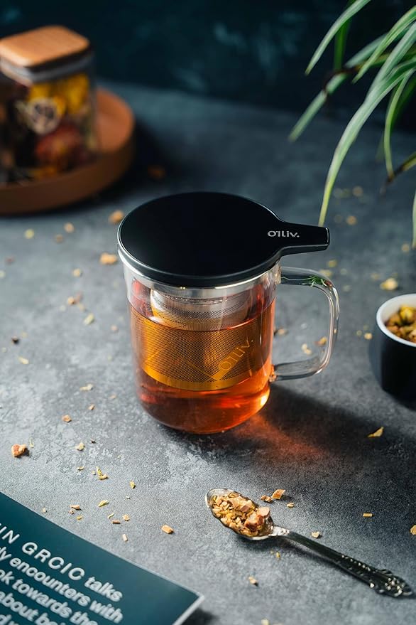 Glass Tea Cup with Infuser and Lid & Stainless Steel 400ml, Premium Borosilicate Tea Mug & Stainless Steel Filter, Heat-Resistant Brewing Set for Tea Lovers (Gift Ready Packaging)