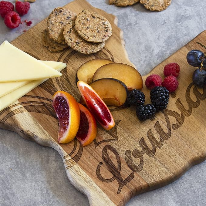 Totally Bamboo Rock & Branch Origins Series Louisiana State Shaped Cutting Board and Charcuterie Serving Tray, Includes Hang Tie for Wall Display