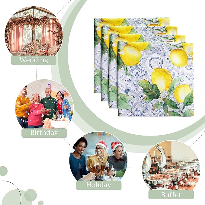 Maison d' Hermine Cloth Napkins Set of 4 100% Cotton Everyday Reusable Square Napkins Cloth Washable, Dinner, Party, Wedding, Restaurant, Spring/Summer (Citrus, 20" x 20")
