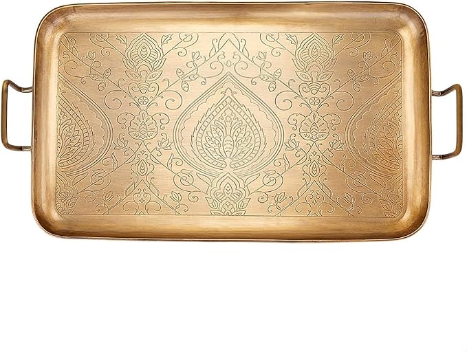 Old Dutch "Tangier" Champagne Tone Etched Tray, 19" x 10.25" x 1", Antique Champagne