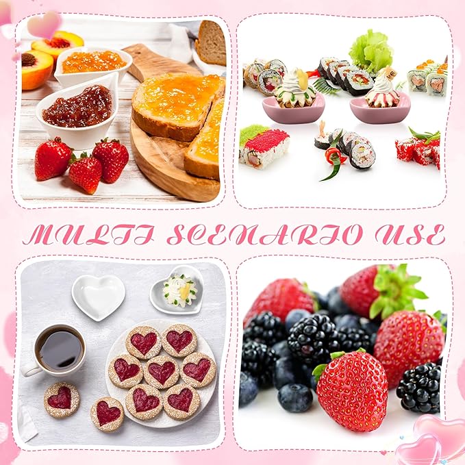 6 Pieces Heart Shaped Bowls Ceramic Dip Bowl Plates Multipurpose Salad Bowls Appetizer Plates Cooking Gifts for Candy Sauce Sushi Dipping Serving Wedding Anniversary Valentine's Day (Pink)