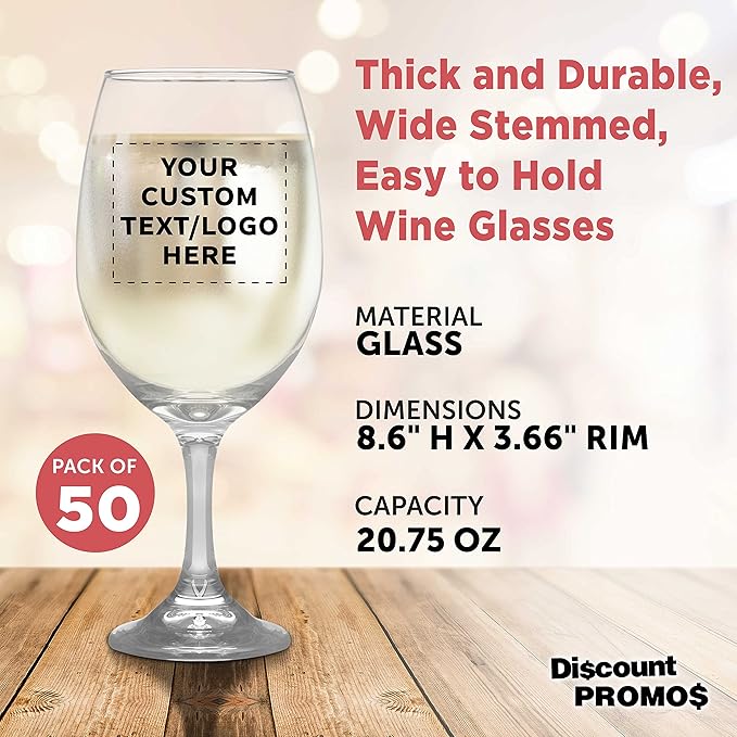 Custom Rioja Grand Wine Glasses 20.75 oz. Set of 50, Personalized Bulk Pack - Perfect for Hotel, Bar, Restaurant or Lounge - Clear