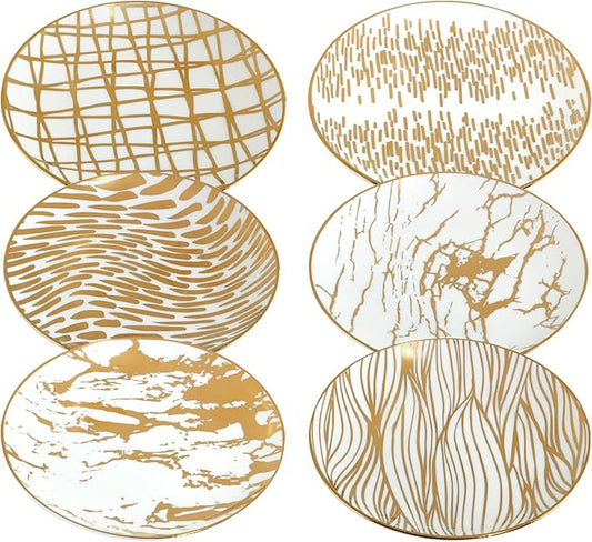 Certified International Matrix Gold Plated 6" Luncheon/Canape Plates, Set of 6 Assorted Designs