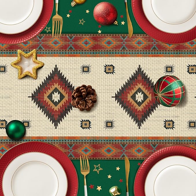 Southwest Aztec Table Runner Seasonal Holiday Kitchen Dining Linen Table Decoration for Indoor Outdoor Home Party Decor 13 x 72 Inch