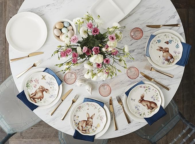 Lenox, Dinnerware Set, Butterfly Meadow Bunny 4-Piece Accent Plate Set, Service For 4, Microwave And Dishwasher Safe, Porcelain Plates, Easter Plates, Dish Set, Home And Kitchen (Assorted, 4 Pieces)