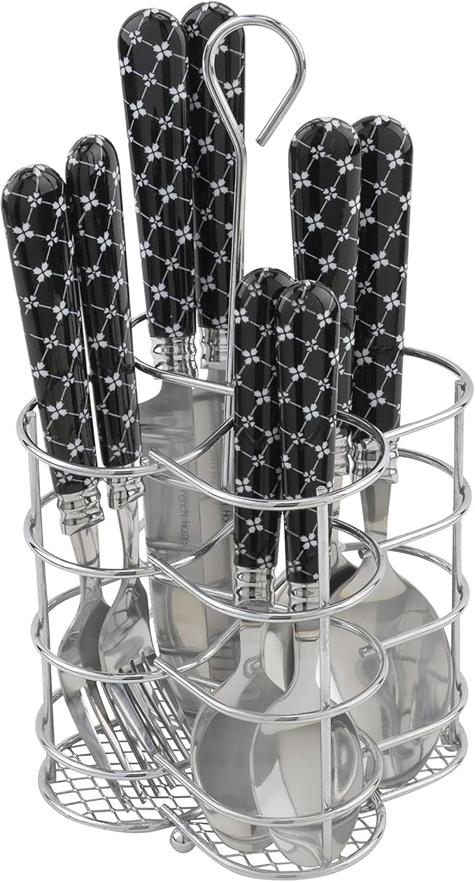 French Home Bistro 16-Piece Stainless Steel Flatware Set — Dinner Cutlery Set With Abstract Butterfly Design — Silverware Set Dishwasher Safe — Spoon & Fork And Knife Set — Modern Silverware Set For 4