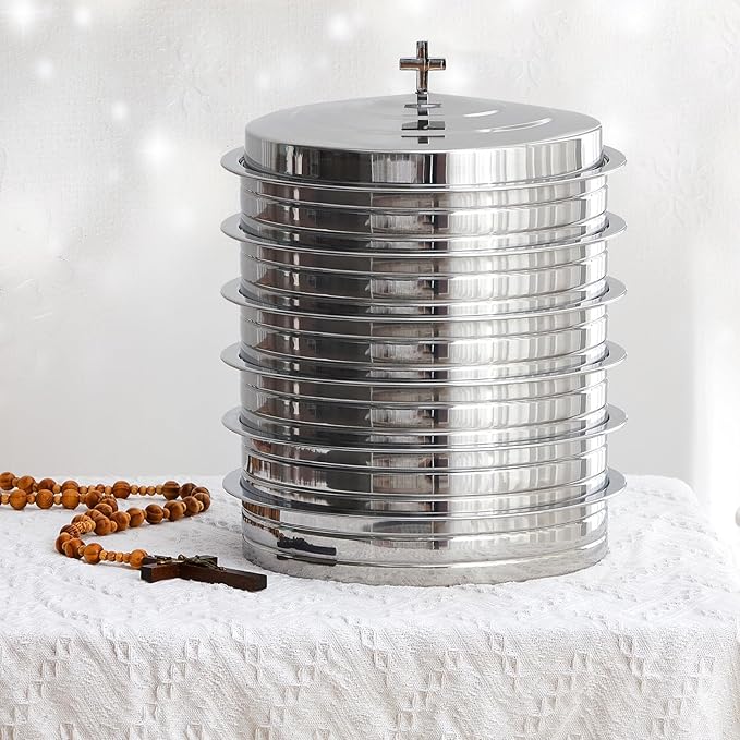 Zhehao 6 Sets Holy Communion Trays for Churches with Lid, Including 400 Disposable Communion Cups, 4 Churches Cup Fillers, 4 Spouts (Silver)