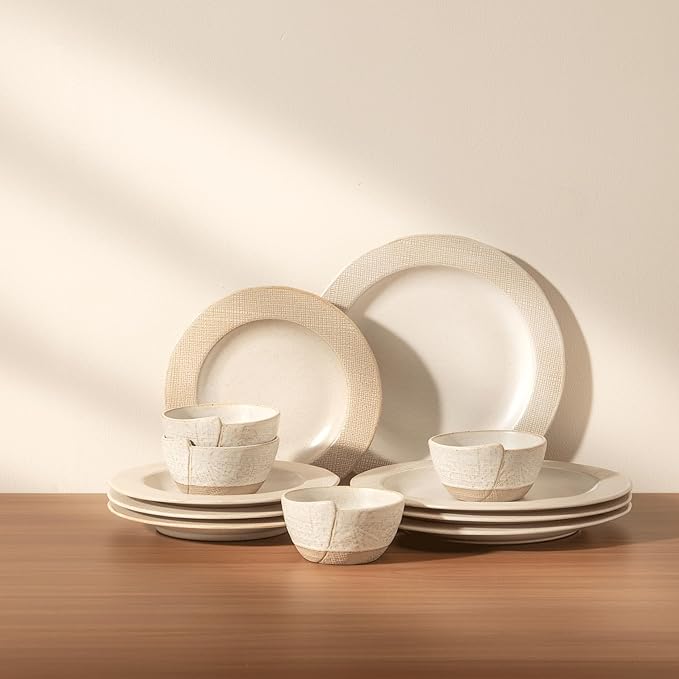 Dinnerware sets plates and bowls sets modern plates,Ceramic Dinnerware Sets,12 Pieces Porcelain Lightweight Plates,Scratch Resistant Dish Set (style - 5, 4 - Set (12pcs))