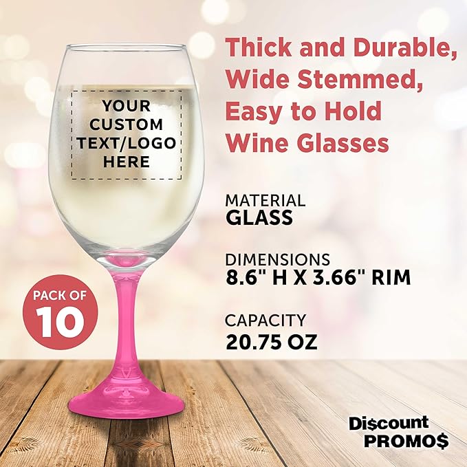Custom Rioja Grand Wine Glasses 20.75 oz. Set of 10, Personalized Bulk Pack - Perfect for Hotel, Bar, Restaurant or Lounge - Pink