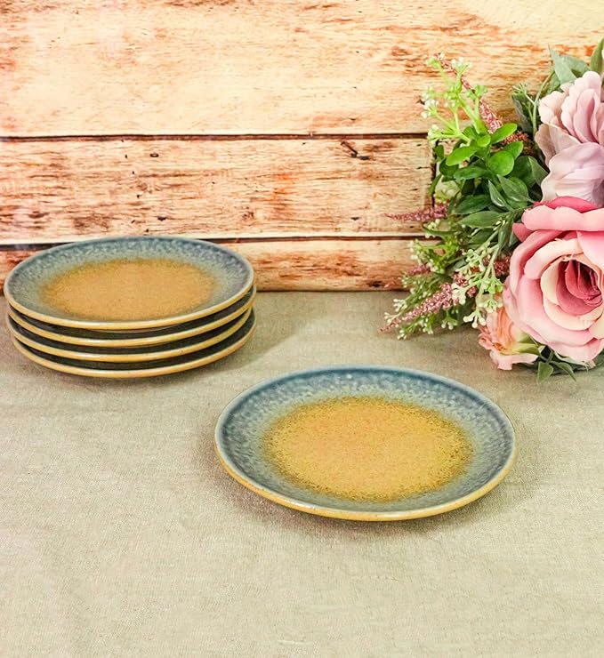 Ebros Gift Artistic Blue River Ao Nagashi Collection Dinnerware Serveware Kitchenware Set Asian Japanese Restaurant Supply (Pack Of 5 Round Appetizer Salad Plates 6" D)