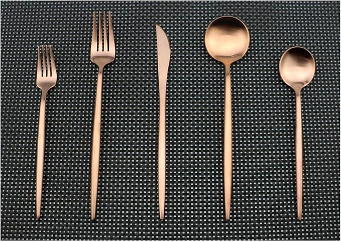 Flatware Set for 2, Luxury 10 Pieces Rose Gold Plated Copper Color 18/10 Stainless Steel Silverware Flatware Sets Spoons Knives and Forks Set, Service for 2