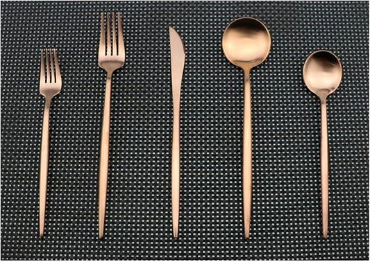 Flatware Set for 2, Luxury 10 Pieces Rose Gold Plated Copper Color 18/10 Stainless Steel Silverware Flatware Sets Spoons Knives and Forks Set, Service for 2