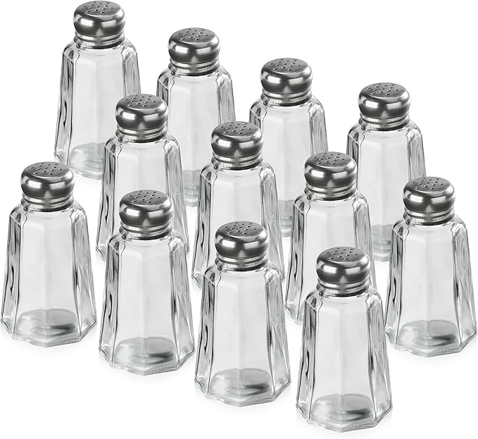 New Star Foodservice 22186 Glass Salt and Pepper Shaker with Stainless Steel Mushroom Top, 2-Ounce, Set of 12