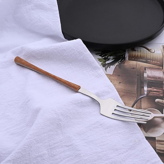 20 Piece Stainless Steel Cutlery Flatware Set, Mirror Polished Silverware Set with Wood Grain Handle, Kitchen Utensil Sets for 4, Tableware With Knife Spoons And Forks Set (Brown Silver)