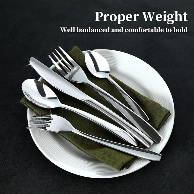 60 Piece Silverware Set,Stainless Steel Flatware Set for 12,18/0 Rust-Proof Cutlery Set with Forks & Spoons,Mirror Polished Dishwasher Safe - Heavy Duty Tableware for Home & Dining