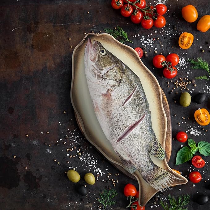 DOITOOL Large Ceramic Fish Serving Plate Japanese Style Fish-shaped Dinnerware Warm Autumn Tone Household Food Plate for Kitchen and Restaurant Use