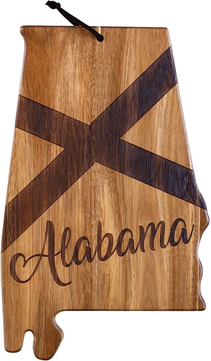Totally Bamboo Rock & Branch Origins Series Alabama State Shaped Cutting Board and Charcuterie Serving Tray, Includes Hang Tie for Wall Display