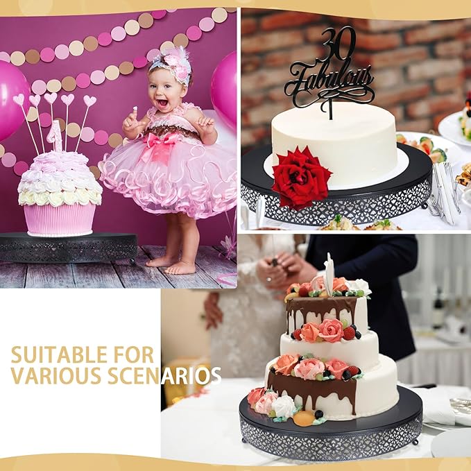Wenqik Cake Stand 16 Inch Round Metal Cupcake Dessert Wedding Cake Stand Cookies Display Holder Fruit Serving Tray for Table Wedding Birthday Anniversary Party(Black)