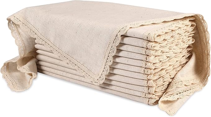 Ramanta Home Natural Coth Dinner Napkin Set of 12 Premium Cotton 20X20 Inch Oversized Linen Flax Lace Soft & Durable Washable Ideal for Everyday Use Parties Thanksgiving Christmas Halloween