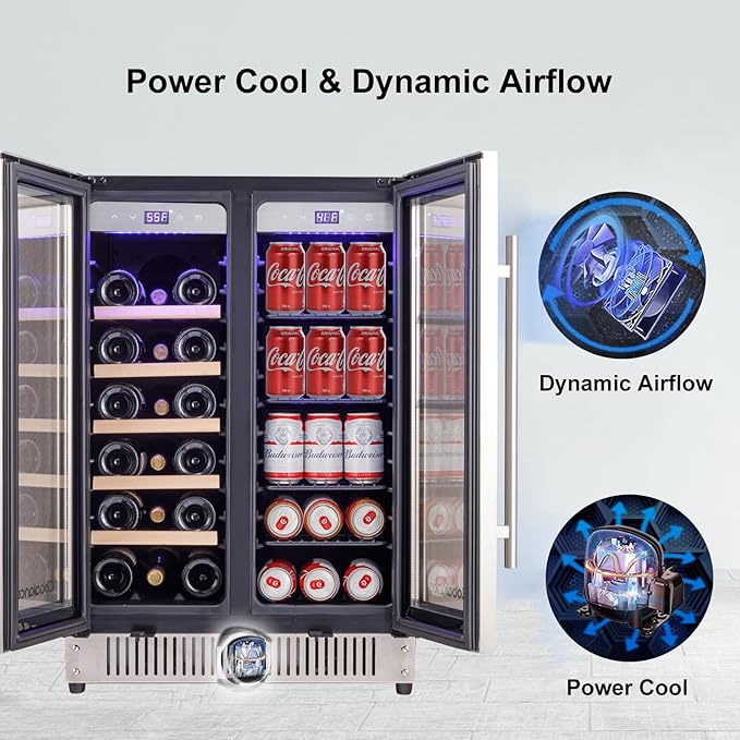 Cobalance 24 Inch Dual Zone Wine and Beverage Refrigerator-72 Cans and 20 Bottles Cooler, & Single Bottle Wine Chiller,Built-in or Freestanding Fridge for Beer, Soda, Drinks, Home, Bar