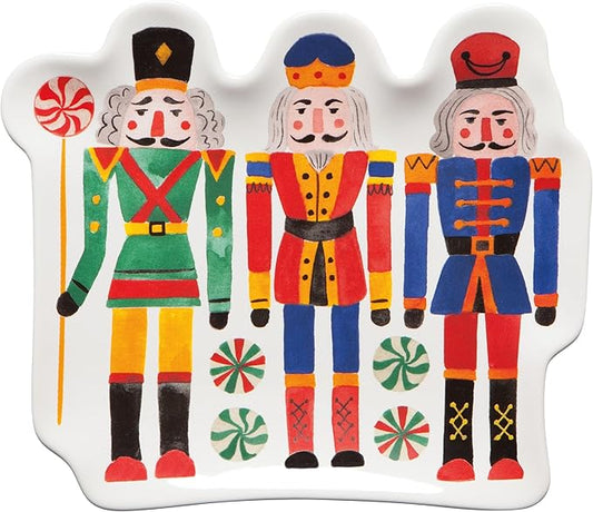 Now Designs by Danica Ceramic Nutcracker Dish - Handmade, 7.5x4 inches, Red, Appetizer Serving Bowl, Christmas Decorative Item